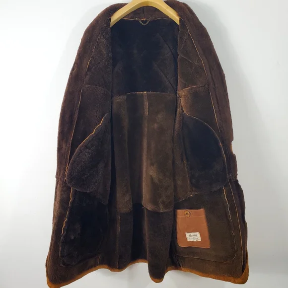 Vintage 70s Women's Tan Leather Shearling Coat - Picture 5 of 12